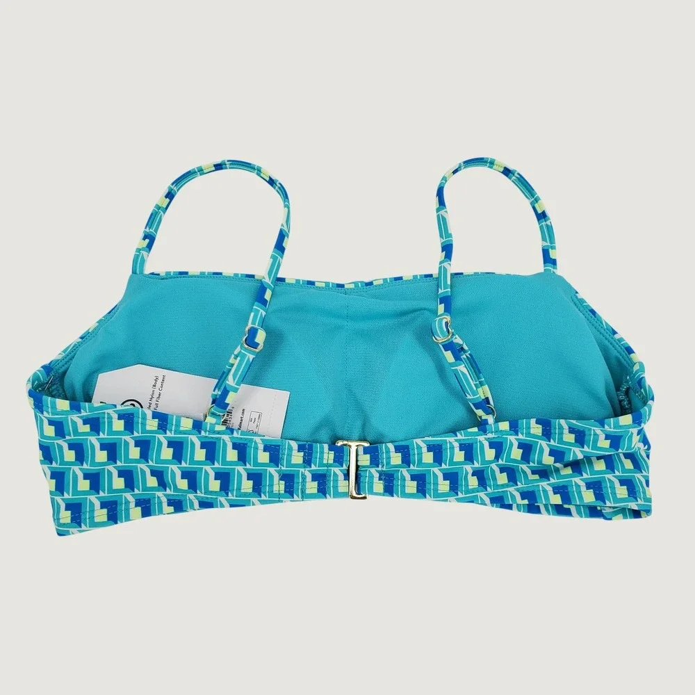 Time and Tru Geometric Bandeau Bikini Swim Top Small 4-6‎ Blue Green Lined New